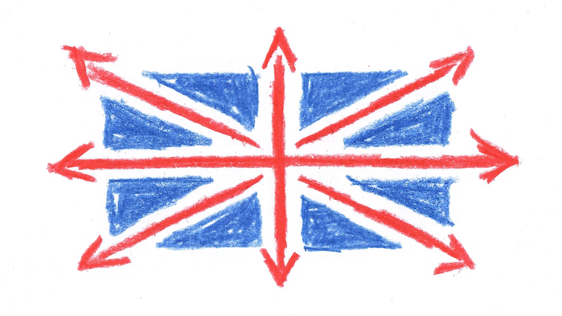 Union Flag with arrows going in different directions