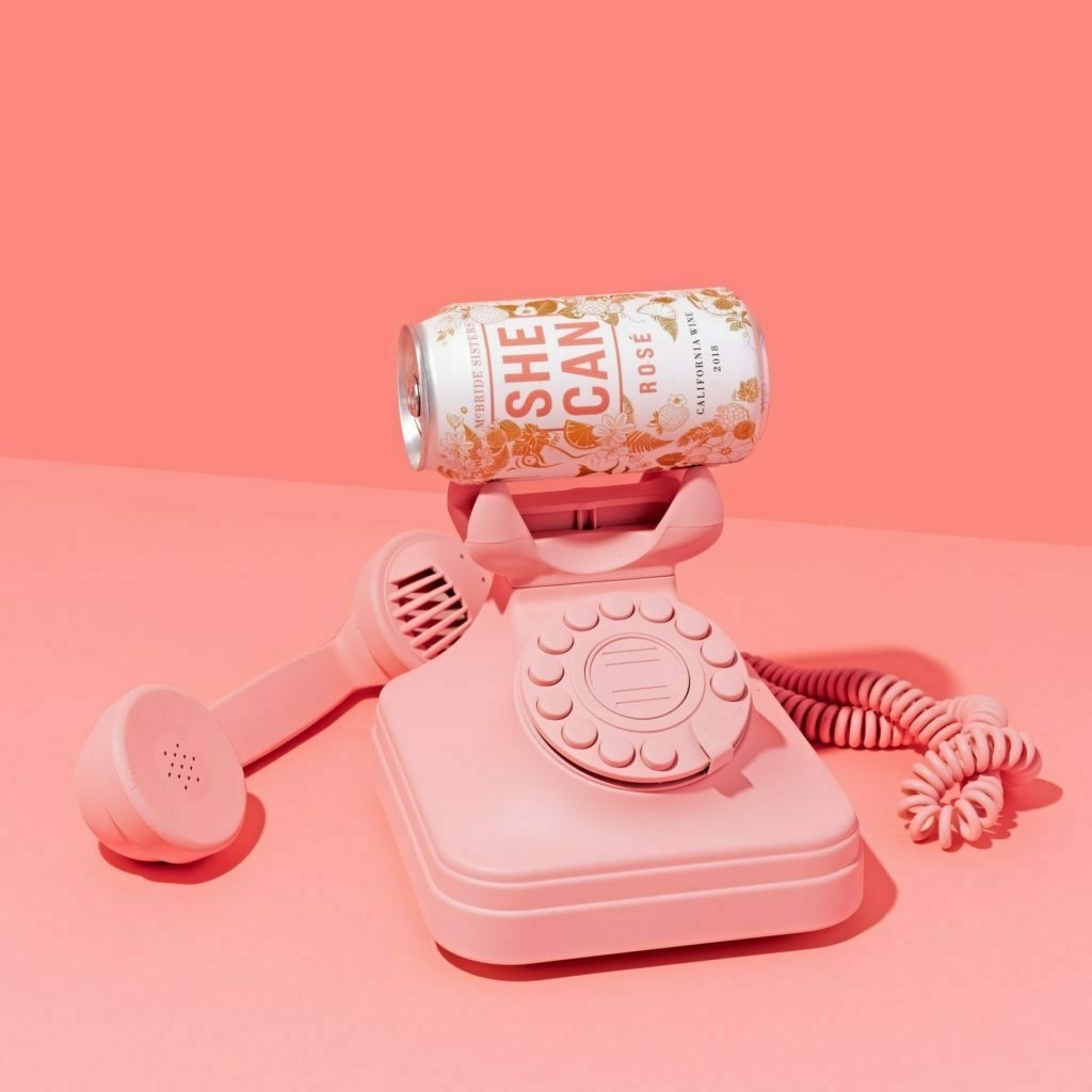 Can on rotary phone. Everything is pink.