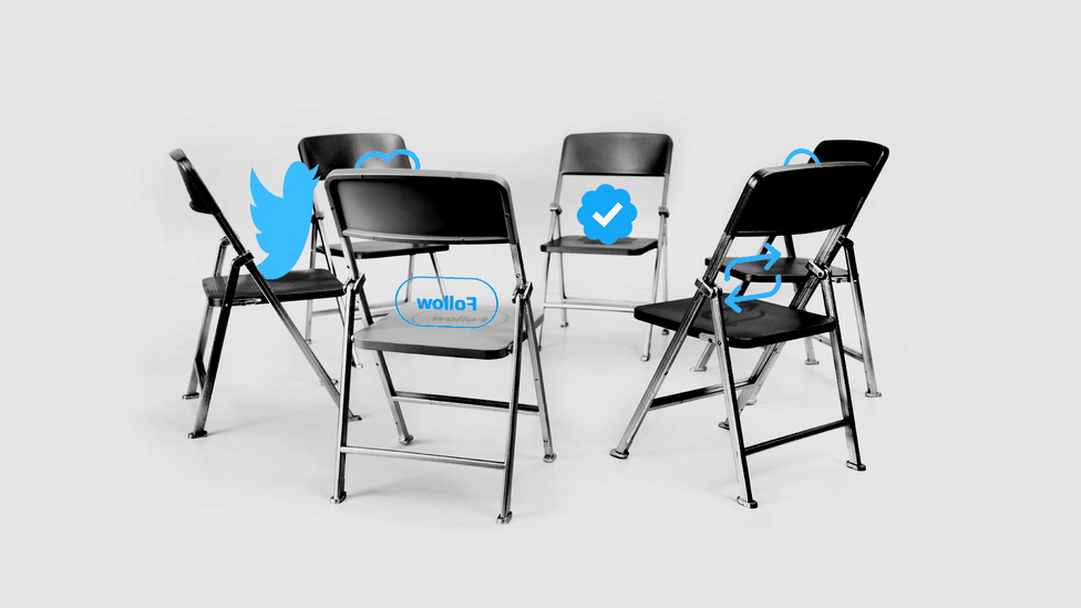 Circle of chairs with Twitter logos