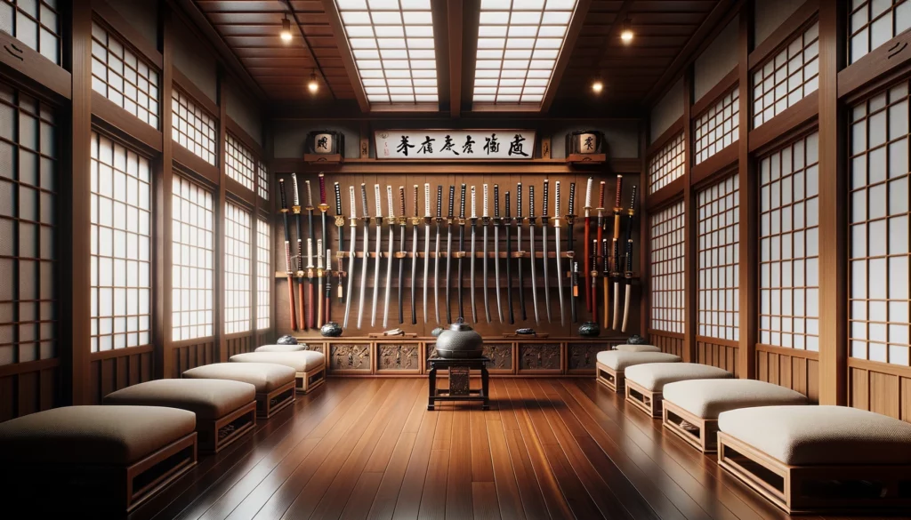 AI-generated image of Japanese-style room with ceremonial swords